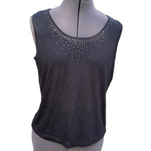 Minimalist Talbots Womens MP Black Rhinestone Embellished Mob Wife Modal Top